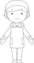 Cute pose of Female store clerk outline