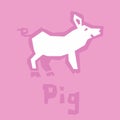 Illustration of cute pretty pig. Vector flat stylized piglet isolated on pink background. Baby lovely icon. Brutal modern style.