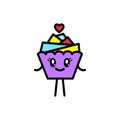 Smiling cupcake with arms and legs on a white background.