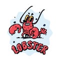 Illustration of a cute red lobster. Vector. Crustacean cartoon children\'s character. Hero mascot for comics or company. Royalty Free Stock Photo