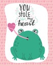 illustration cute romantic frog with lettering You stole my heart. Valentine\'s day concept cartoon characters in love, cute Royalty Free Stock Photo