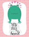 illustration cute romantic frog with lettering You stole my heart. Valentine\'s day concept cartoon characters in love, cute Royalty Free Stock Photo