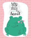 illustration cute romantic frog with lettering You stole my heart. Valentine\'s day concept cartoon characters in love, cute Royalty Free Stock Photo