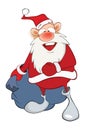 Illustration of a Cute Santa Claus and a Sack Full of Gifts. Cartoon Character