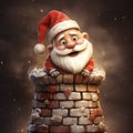 Illustration of a cute Santa Claus, stuck in a chimney. Generative AI