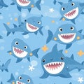Illustration with cute sharks