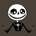 Illustration of a cute skeleton in a suit on a dark background generative AI