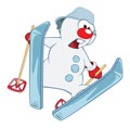 Illustration of Cute snowball Skiing. Cartoon Character