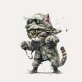 Cute soldier fighter cat at war