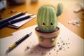 Illustration of a cute spiky cactus with a smiley face