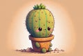 Illustration of a cute spiky cactus with a smiley face