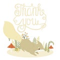 Illustration of cute squirrel with thank you note isolated on white background. Cute squirrel for nursery room decor