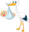 Cute stork cartoon with baby Royalty Free Stock Photo