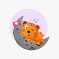 Illustration of a cute tiger sleeping on the moon Royalty Free Stock Photo