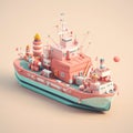 cute tiny isometric ocean liner with Generative AI