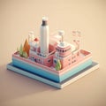 cute tiny isometric Petroleum rig in the middle of the sea with Generative AI