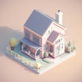 cute tiny isometric two storey house with terrace with Generative AI