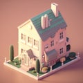 cute tiny isometric two storey house with terrace with Generative AI