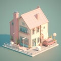 cute tiny isometric two storey house with terrace with Generative AI