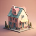 cute tiny isometric two storey house with terrace with Generative AI