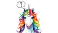 Thinking Unicorn with Rainbow Mane and Question Mark Royalty Free Stock Photo