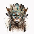 Portrait of Warrior cat with chief headdress with feathers