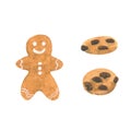 Illustration of cute watercolor gingerbread. Chocolate chip cookies. Christmas gingerbread cookies. Hand drawn watercolor painting Royalty Free Stock Photo