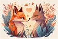 Illustration of cute wolf and fox couple in love for Valentine\'s Day