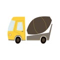 Illustration of a cute yellow machine with a concrete mixer on a white background