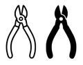 Cutting pliers illustration icon, outline and silhouette versions Royalty Free Stock Photo