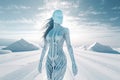 an illustration of a cybernetic woman in the snow