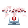 Illustration of cybersecurity, world wide computer controlled by a botnet master. Botnet is a number of Internet-connected devices Royalty Free Stock Photo