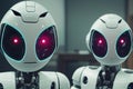 Illustration of a cyborg group, artificial intelligence robot, future technology, humanoid machine, generative AI