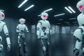 Illustration of a cyborg group, artificial intelligence robot, future technology, humanoid machine, generative AI