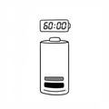 Illustration of a cylindrical battery with a digital timer displaying \