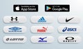 illustration of 3D buttons of popular sports application systems. For editorial use