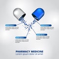 Illustration of 3D capsule pill medicine pharmacy infographic data visualization healthcare nutrition ingredients