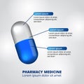 Illustration of 3D capsule pill medicine pharmacy infographic data visualization healthcare nutrition ingredients