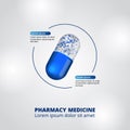 Illustration of 3D capsule pill medicine pharmacy infographic data visualization healthcare nutrition ingredients