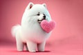 Illustration 3d character. dog with a heart. pink background.