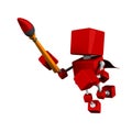 Illustration of 3d character superhero red cube fly with holding a stick of brush Royalty Free Stock Photo