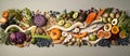 In this illustration, 3D elements depict a brain food nutrition concept, which includes berries, nuts, fish, and Royalty Free Stock Photo