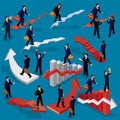 illustration of 3D flat isometric people. Concept of business growth, career ladder, the path to success.