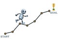 illustration 3d of little robot climb ascending chart try to reach the goal