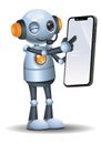illustration 3d of little robot operator tell to contact us via smartphone