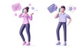 Illustration of 3d man and girl talking a smart phone and speech bubble Royalty Free Stock Photo
