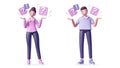 Illustration of 3d man and woman with question and exclamation marks Royalty Free Stock Photo