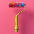 224 Illustration of a 3D model of a paint roller icon in bright colors Royalty Free Stock Photo