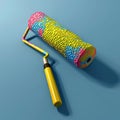 224 Illustration of a 3D model of a paint roller icon in bright colors Royalty Free Stock Photo