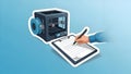 3D Printer Planning Hand Writing on Clipboard Next to Printer Royalty Free Stock Photo